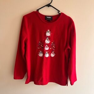 Vintage Red Holiday Sweater with Snowman Design